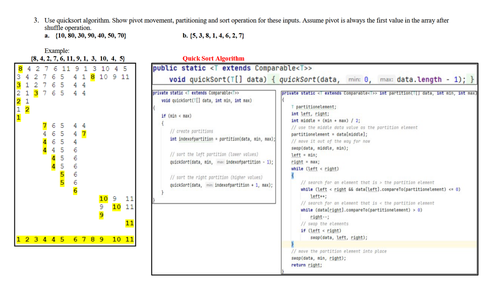 Solved 3. Use Quicksort Algorithm. Show Pivot Movement, | Chegg.com