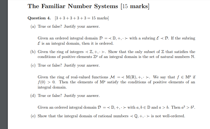 Solved The Familiar Number Systems [15 marks] Question 4. | Chegg.com