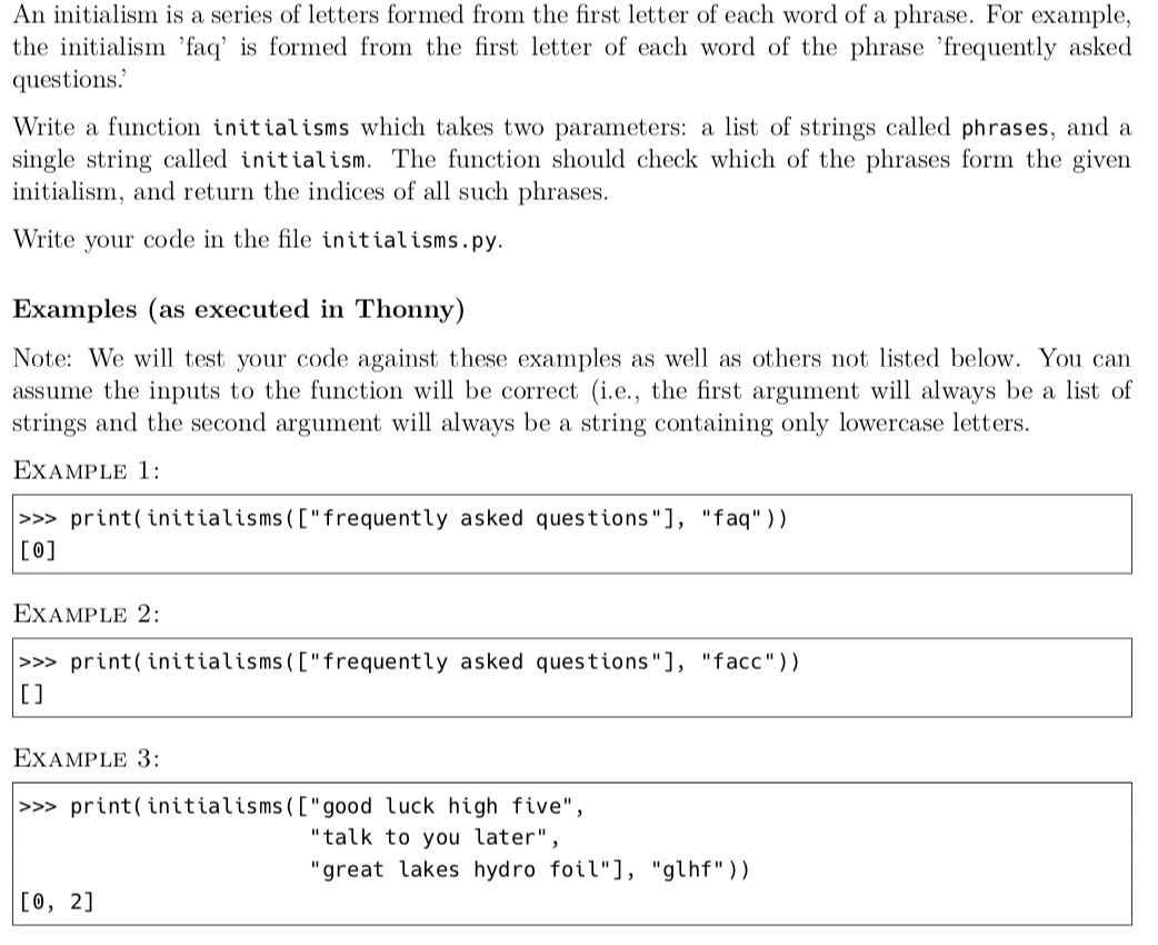 Solved An initialism is a series of letters formed from the | Chegg.com