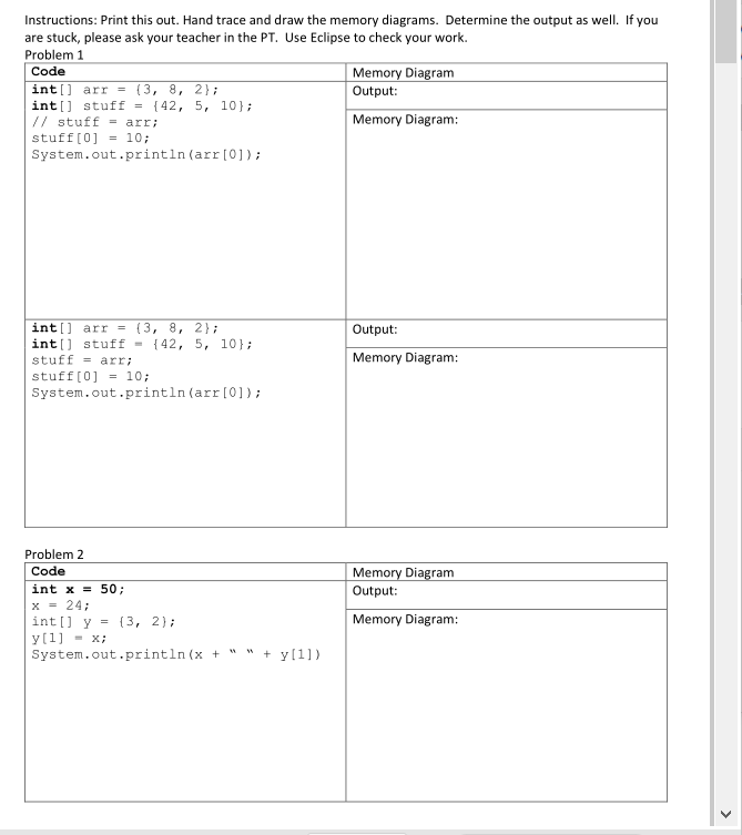 Solved Instructions: Print this out. Hand trace and draw the | Chegg.com