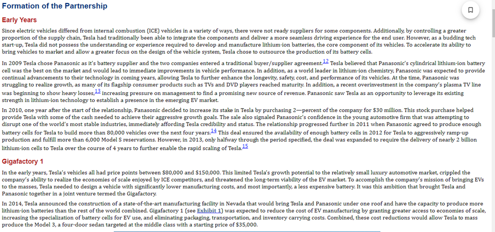 CASE 10B Tesla and Panasonic's Strategic Partnership: | Chegg.com