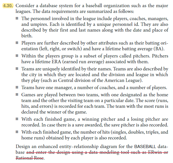 Solved 4.30. Consider a database system for a baseball | Chegg.com