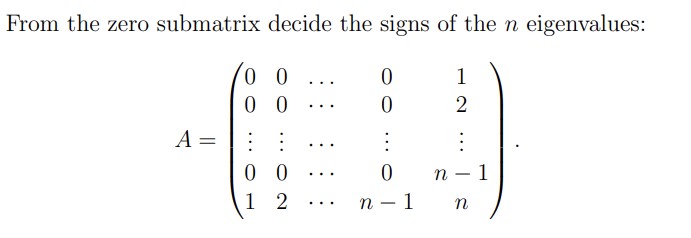Solved From the zero submatrix decide the signs of the n | Chegg.com