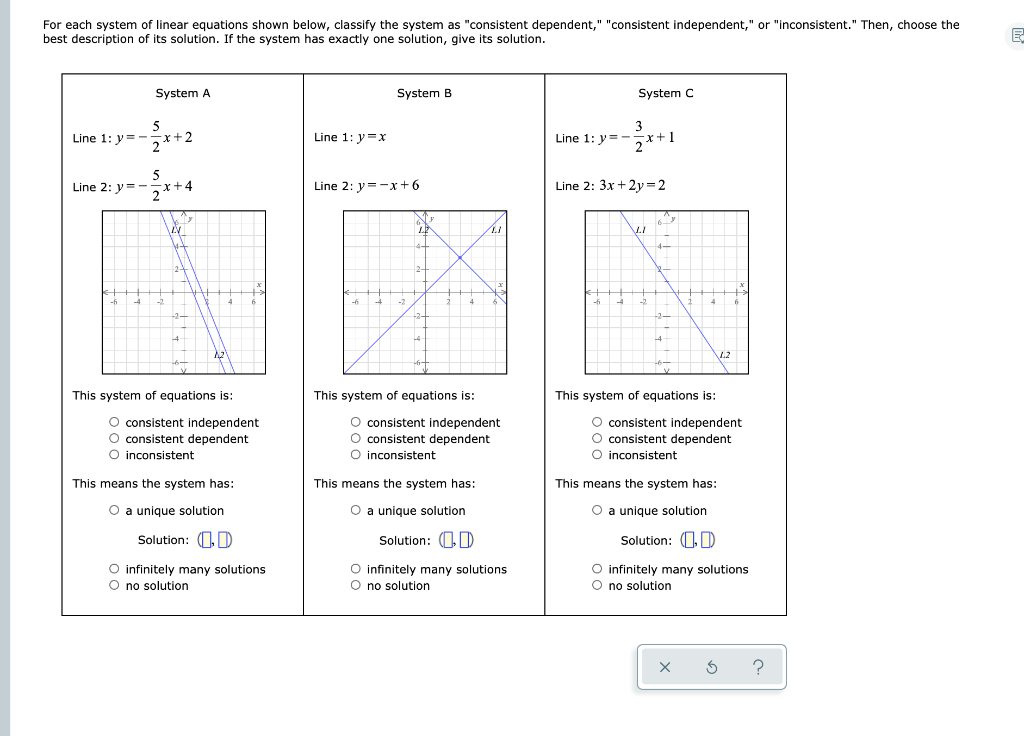 Solved For each system of linear equations shown below, | Chegg.com