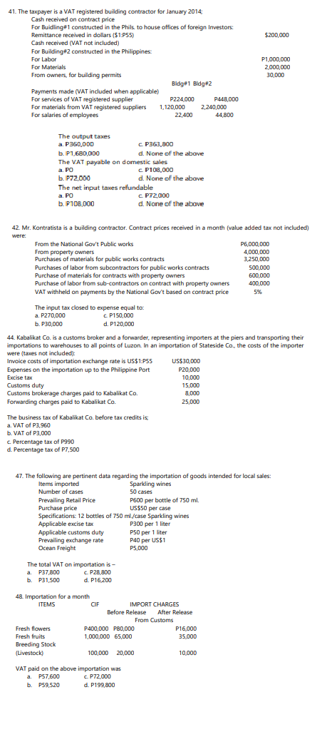 41. The output taxes? The VAT payable on domestic | Chegg.com