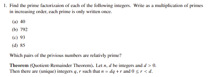 Solved Find the prime factorizaion of each of the following | Chegg.com