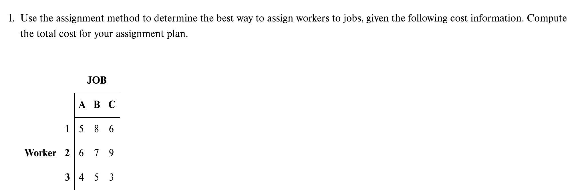 assignment method to determine