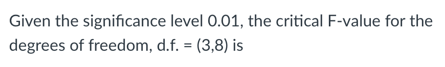 Solved Given the significance level 0.01, the critical | Chegg.com