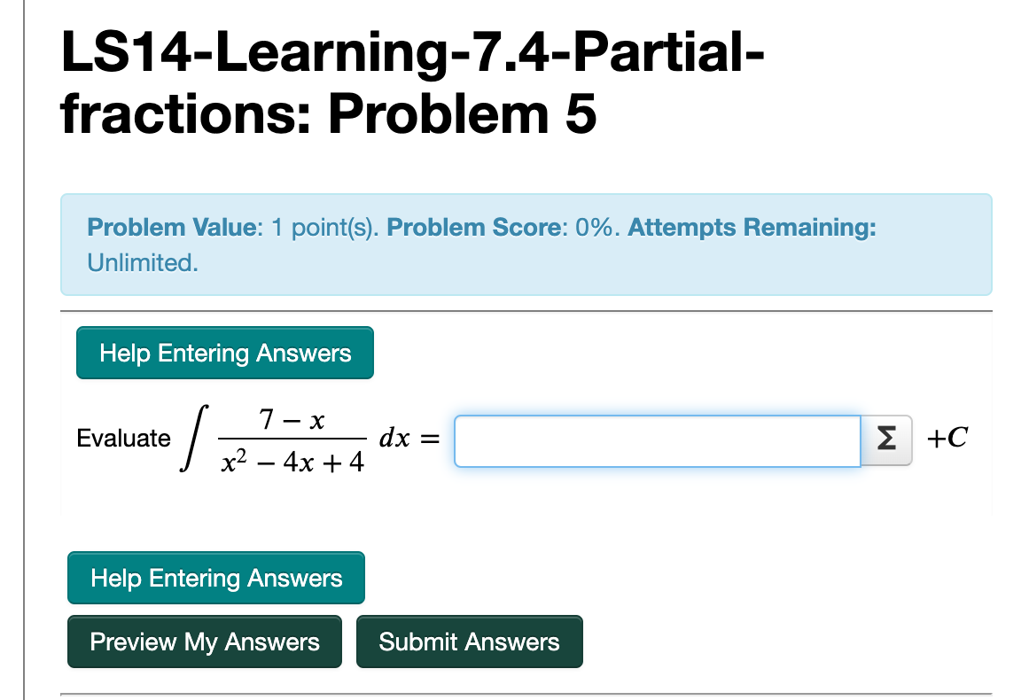 Solved LS14-Learning-7.4-Partial- fractions: Problem 5 | Chegg.com