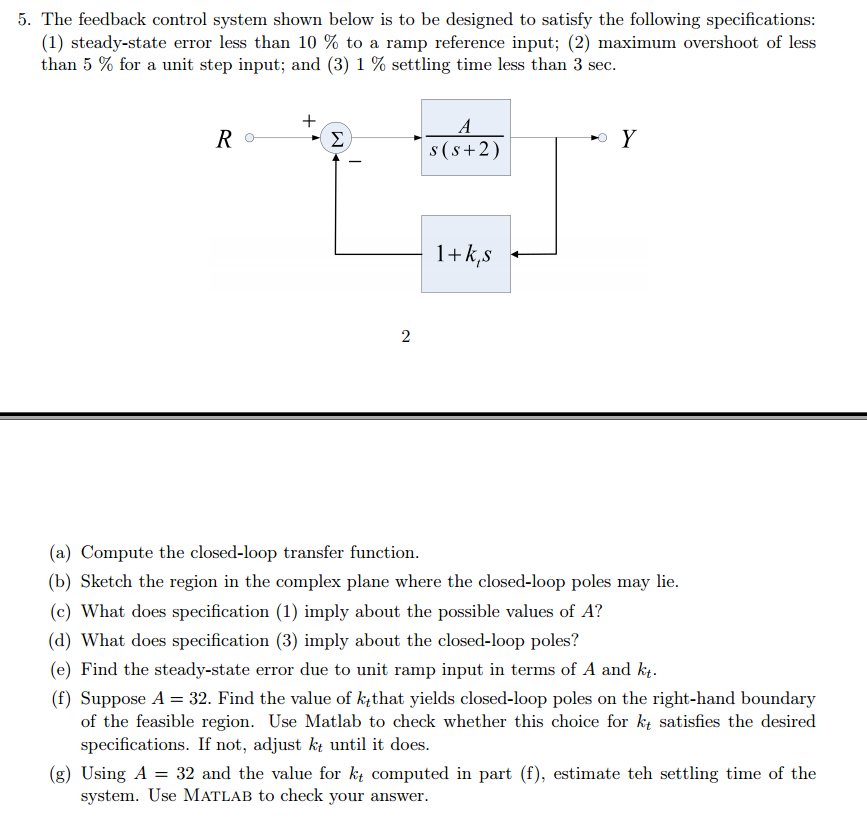 Solved 5. The feedback control system shown below is to be | Chegg.com