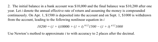 Solved 2. The initial balance in a bank account was $10,000 | Chegg.com
