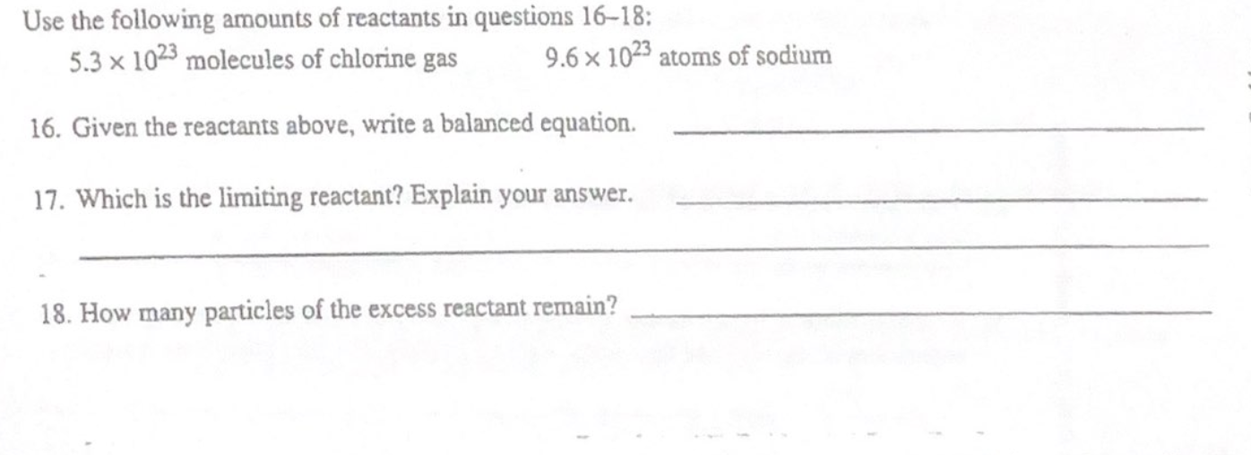 Solved Use the following amounts of reactants in questions | Chegg.com