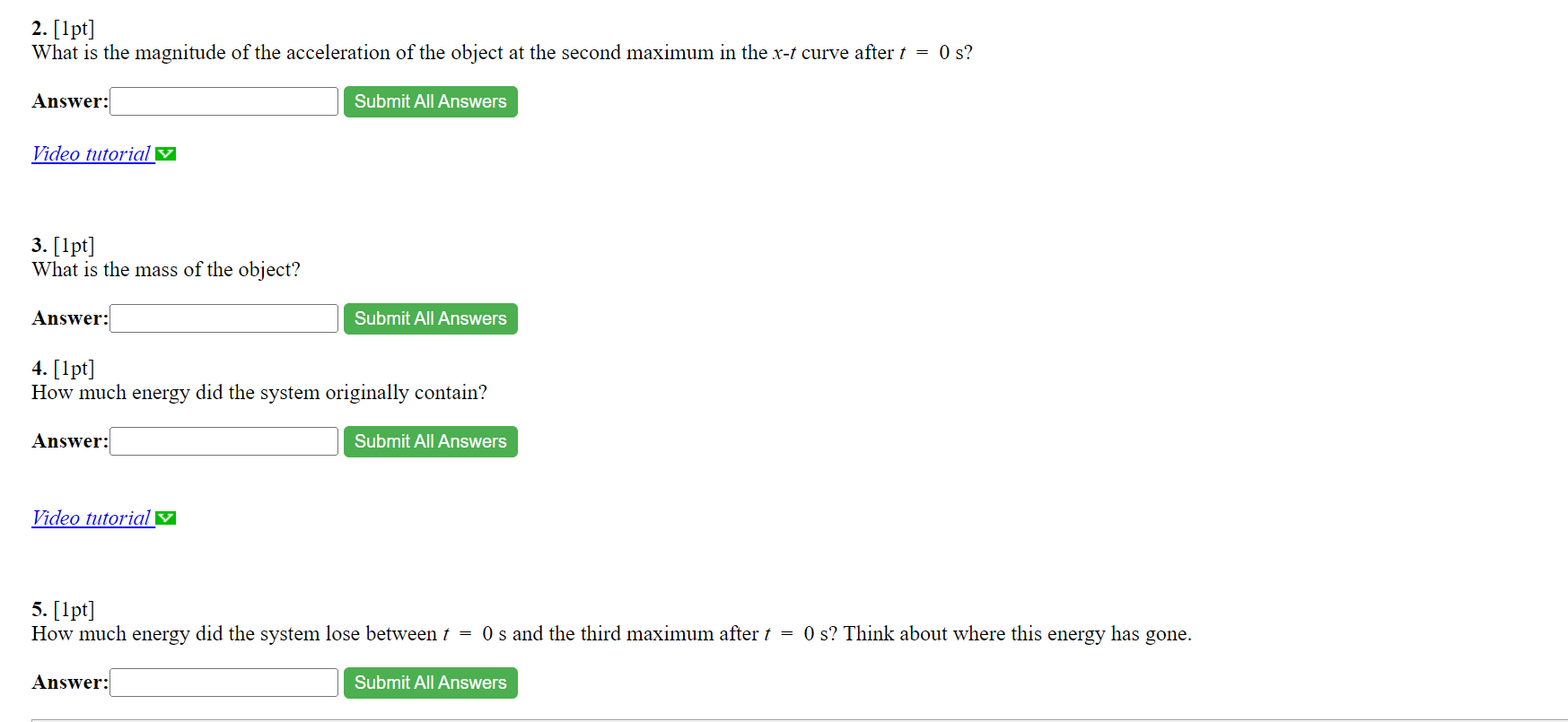 Solved 1. [1pt] A mass is vibrating at the end of a spring | Chegg.com