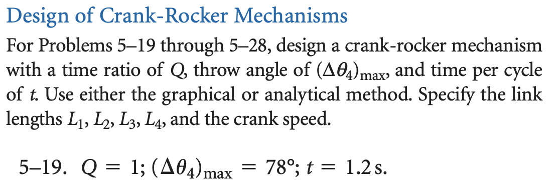 Solved Design of Crank-Rocker MechanismsFor Problems 5-19 | Chegg.com