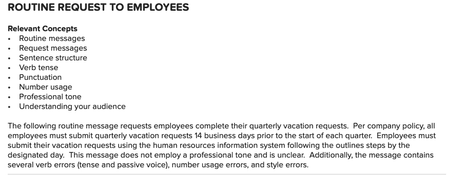 Solved ROUTINE REQUEST TO EMPLOYEES Relevant Concepts • | Chegg.com