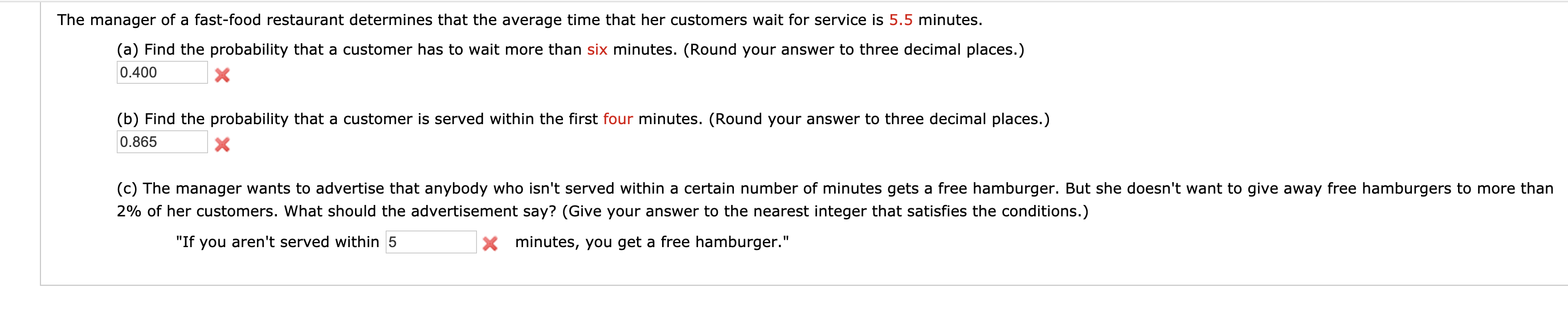 Solved The manager of a fast-food restaurant determines that | Chegg.com