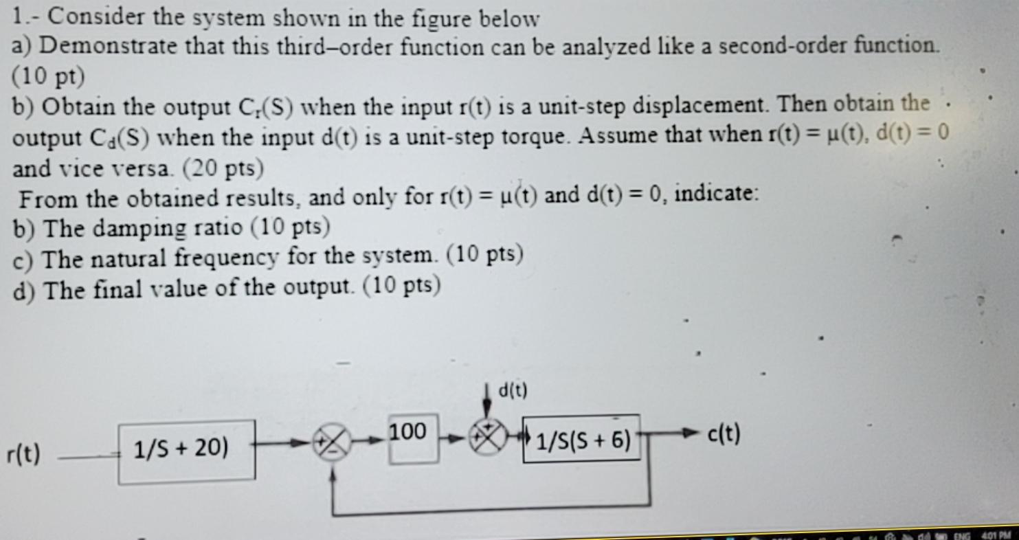 Solved 1.- Consider The System Shown In The Figure Below A) | Chegg.com