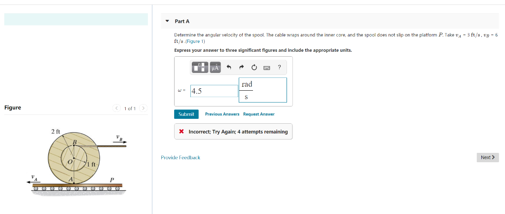 Solved Part A Determine the angular velocity of the spool. | Chegg.com