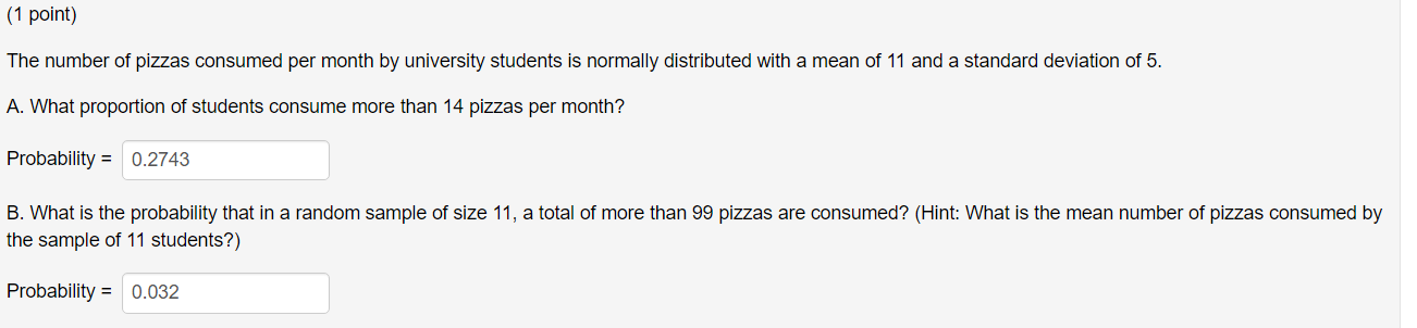 Solved (1 point) The sample mean and standard deviation from | Chegg.com