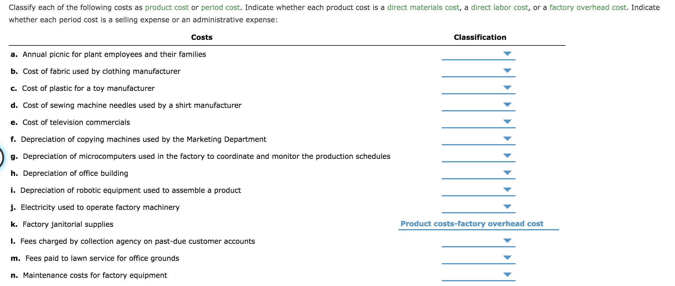 Solved Classify each of the following costs as product cost