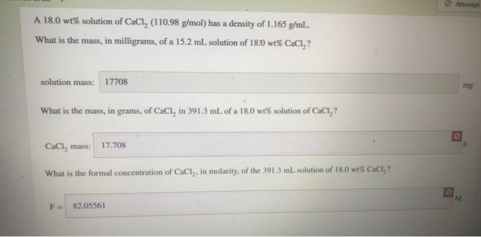 Solved A Wt Solution Of Cacl G Mol Has A Chegg Com