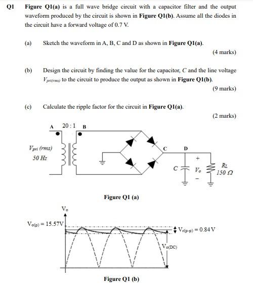 Solved Q1 Figure Q1(a) Is A Full Wave Bridge Circuit With A | Chegg.com