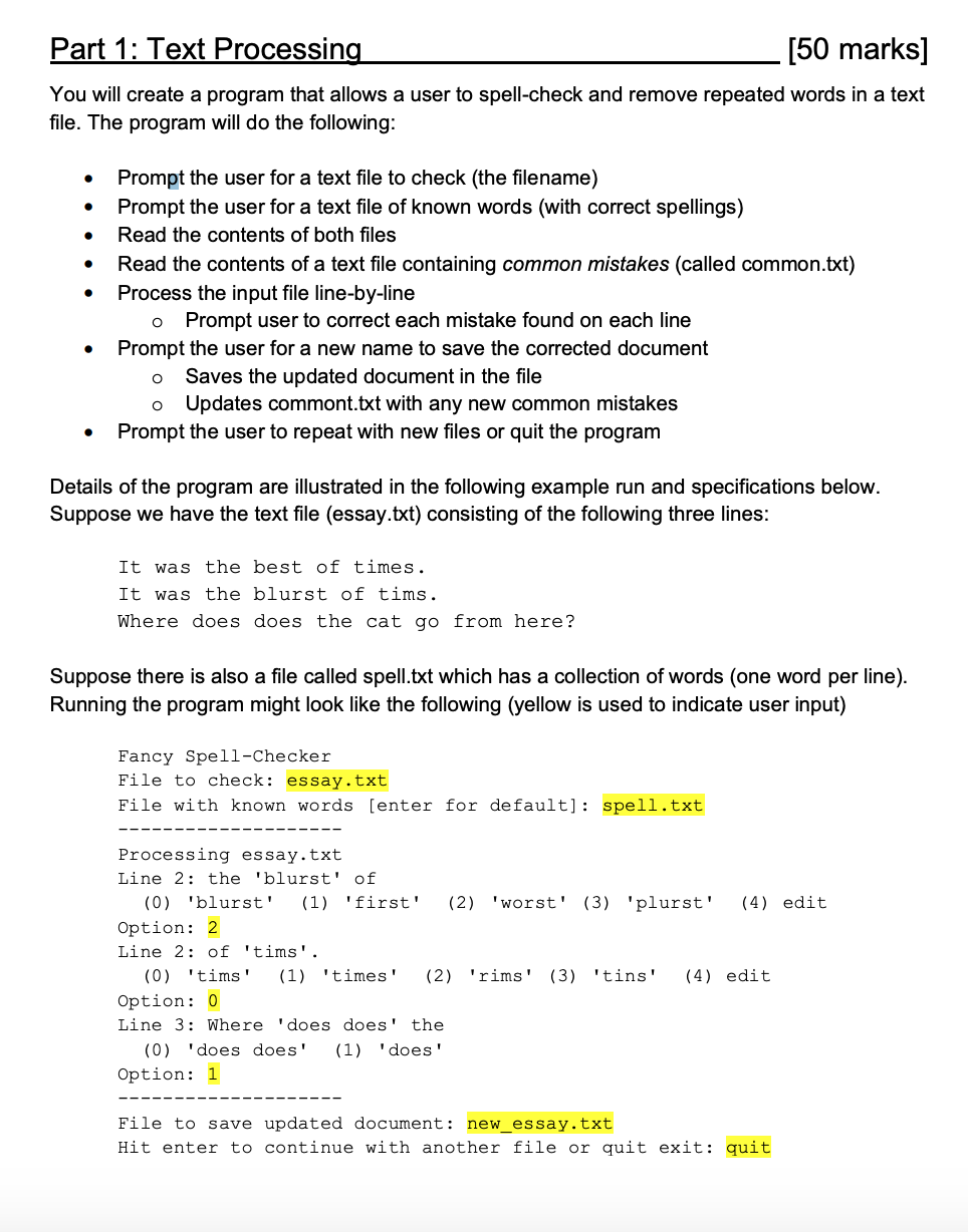 Python ]]]]]]]]]] Part 1: Text Processing | Chegg.com