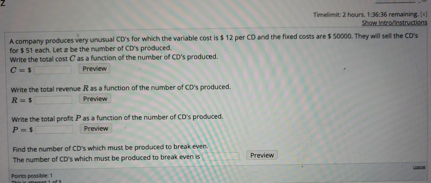 Solved write the total cost C as a function of the number of | Chegg.com
