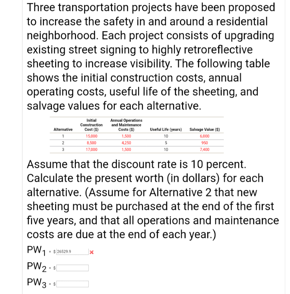 Solved Three Transportation Projects Have Been Proposed To | Chegg.com