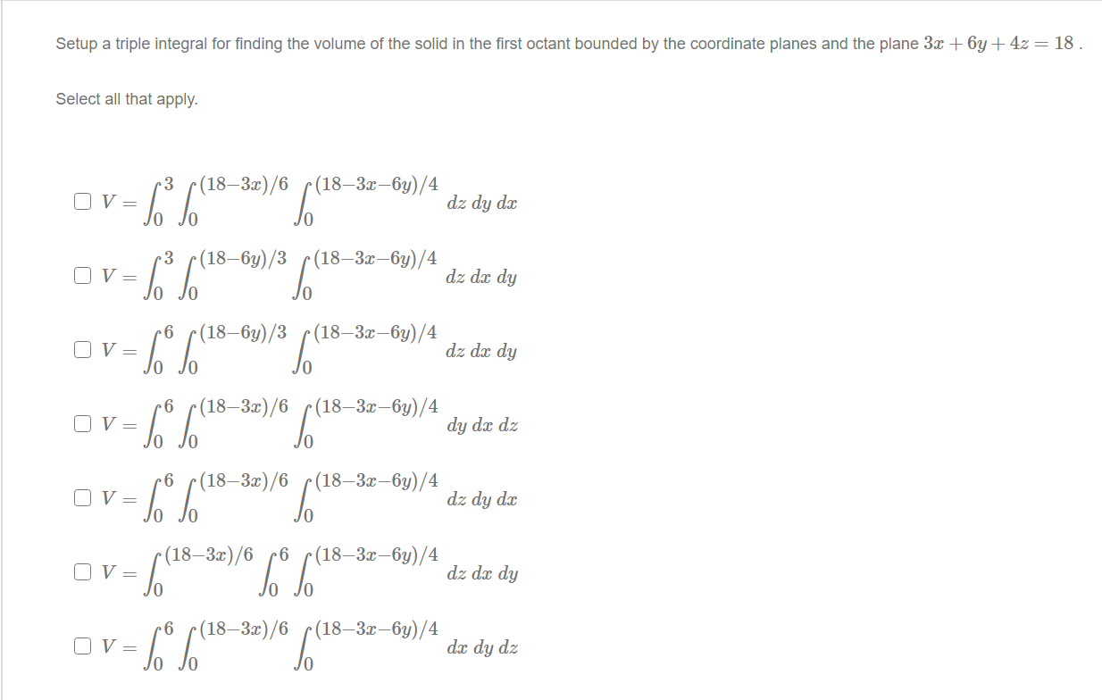 Solved Setup a triple integral for finding the volume of the | Chegg.com
