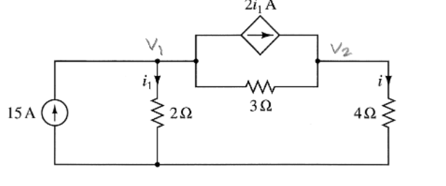 Solved 2i, A Va . ΑΛ 3Ω 15ΑΟ) 2Ω 4Ω W 