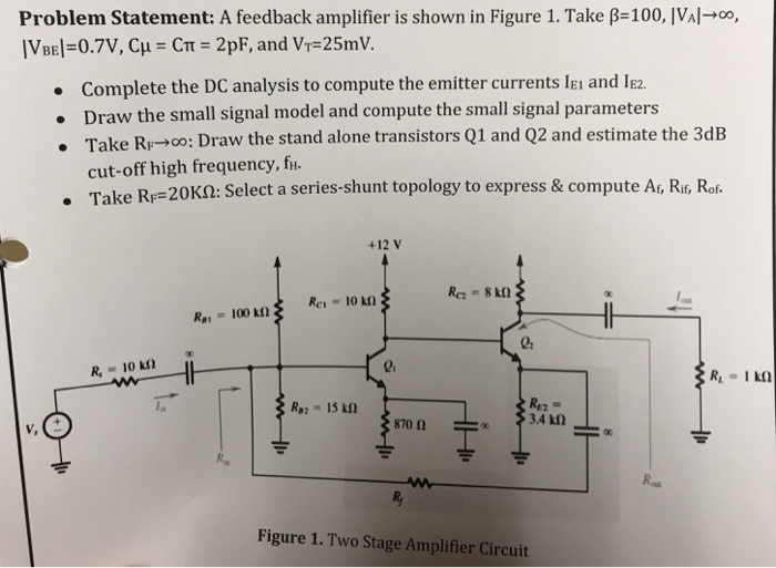 Solved Problem Statement: A Feedback Amplifier Is Shown In | Chegg.com