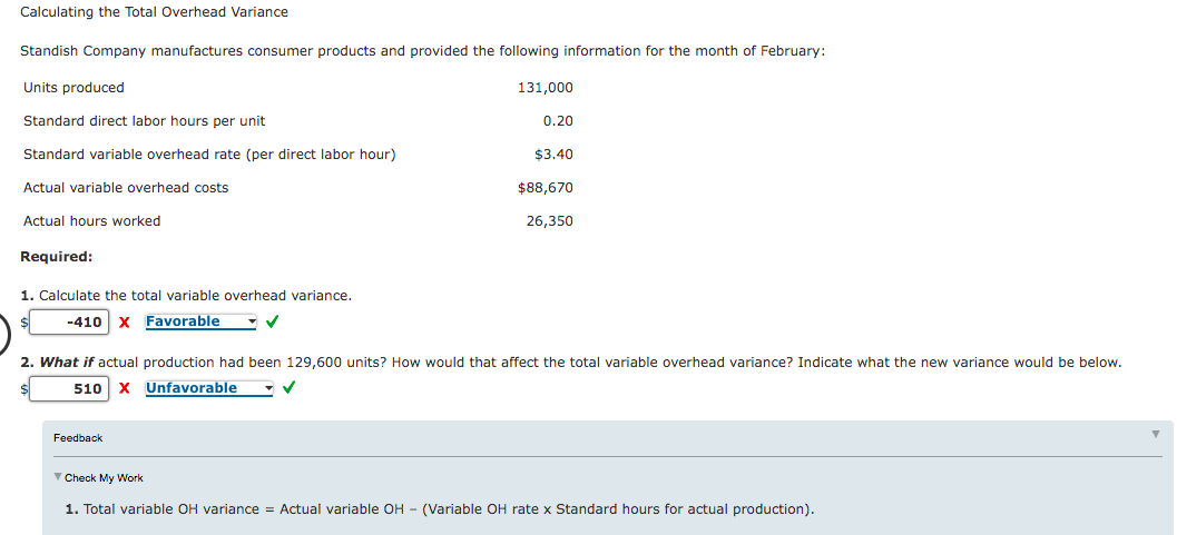 Solved calculating the total overhead variance standish chegg