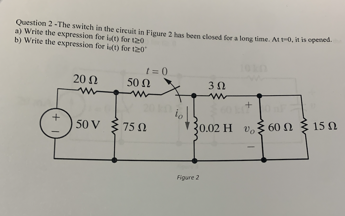 Solved Question 2 - The switch in the circuit in Figure 2 | Chegg.com