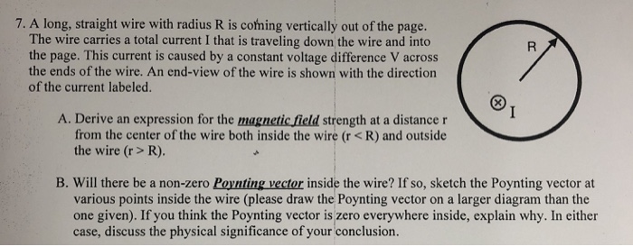 Solved 7. A long, straight wire with radius R is coming | Chegg.com