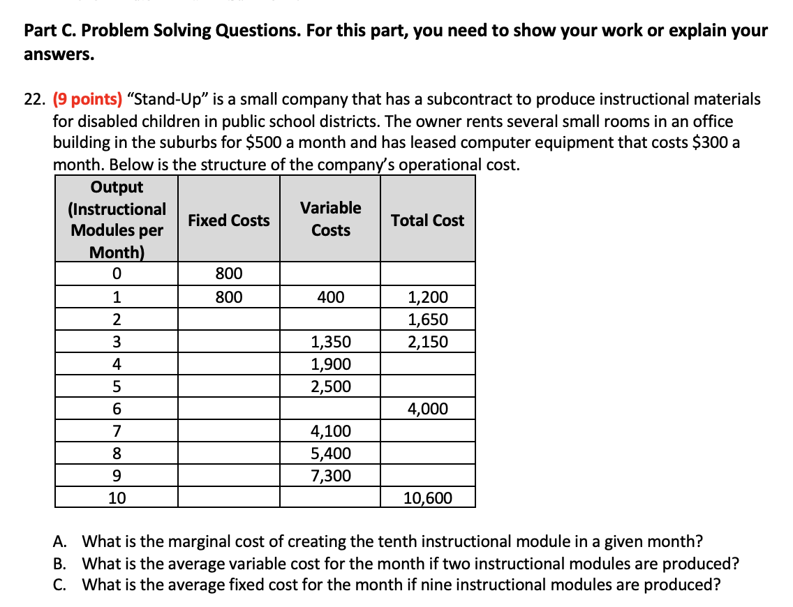 Solved Part C. Problem Solving Questions. For this part, you | Chegg.com