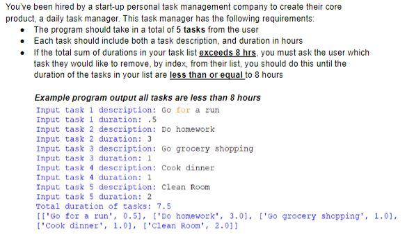 Solved You've been hired by a start-up personal task | Chegg.com