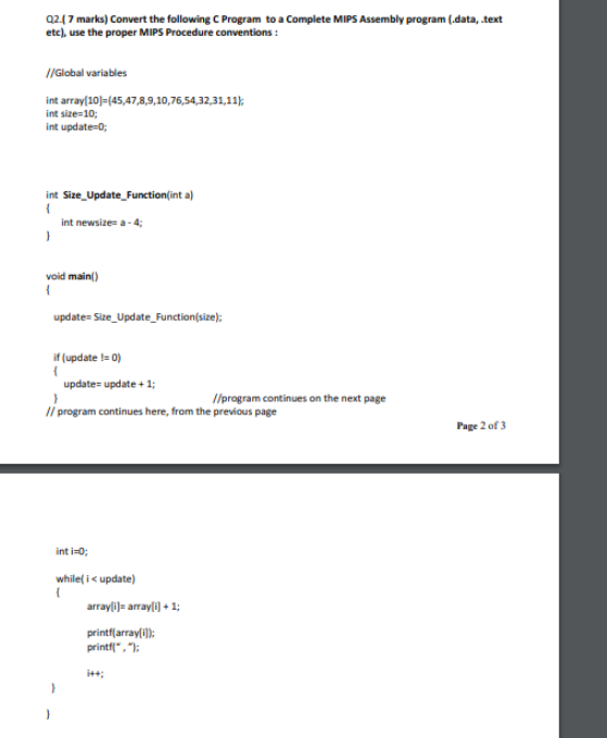 Solved 02.7 marks) Convert the following C Program to a | Chegg.com
