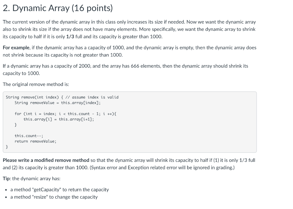 Solved 2. Dynamic Array (16 points) The current version of | Chegg.com