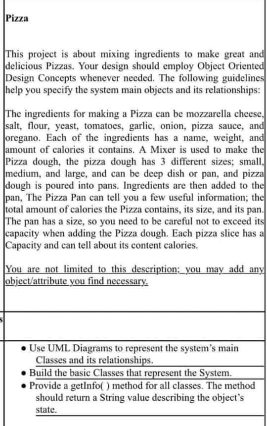 Solved Pizza This project is about mixing ingredients to | Chegg.com