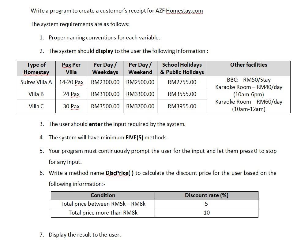 Write a program to create a customer s receipt for Chegg