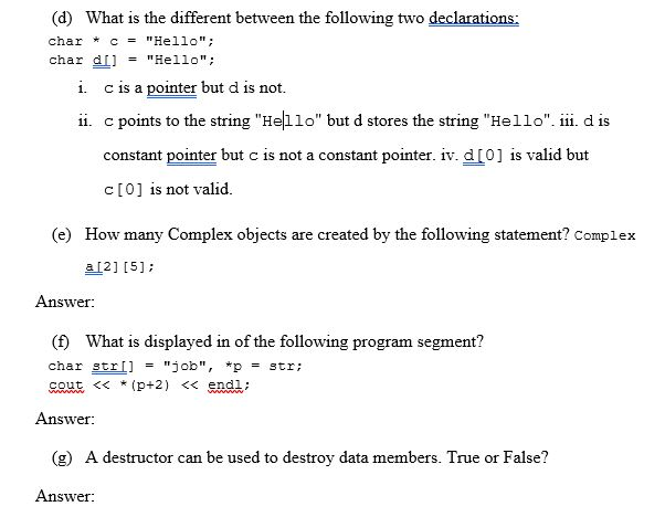 Solved char * (d) What is the different between the | Chegg.com