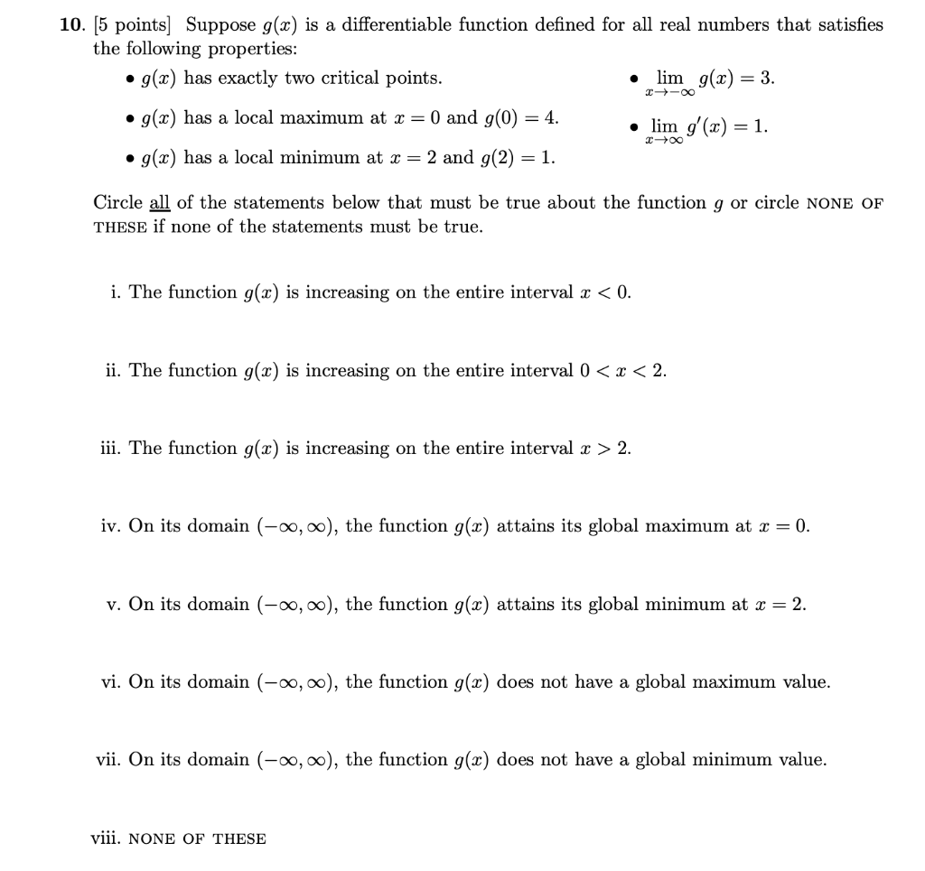 Solved 10 [5 Points] Suppose G X Is A Differentiable