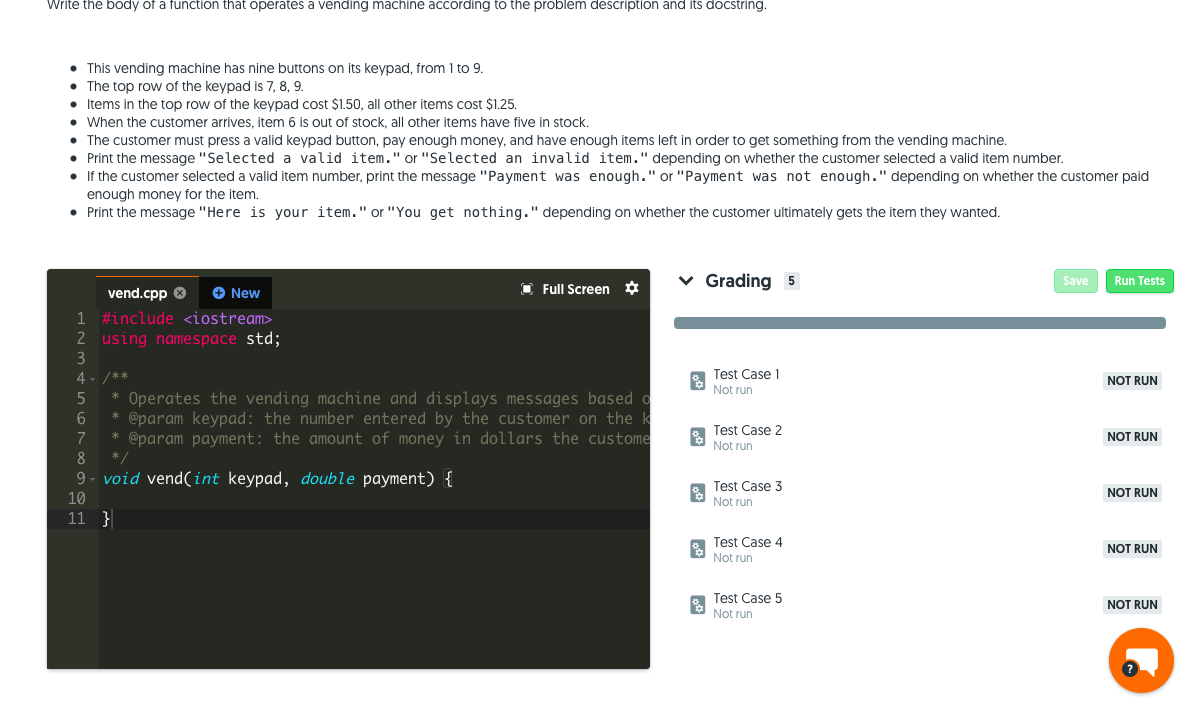 Solved Write the body of a function that operates a vending | Chegg.com