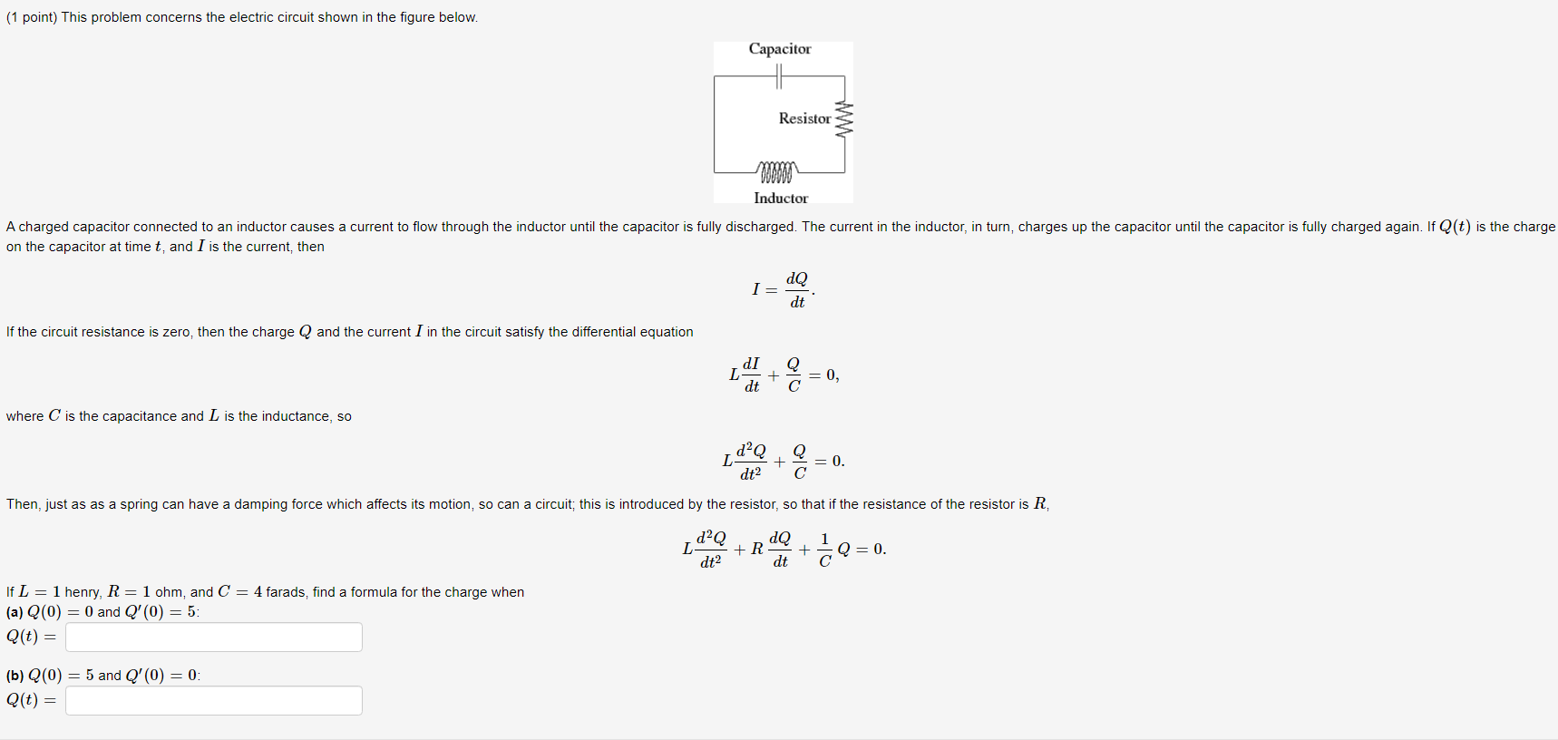 Solved (1 point) This problem concerns the electric circuit | Chegg.com