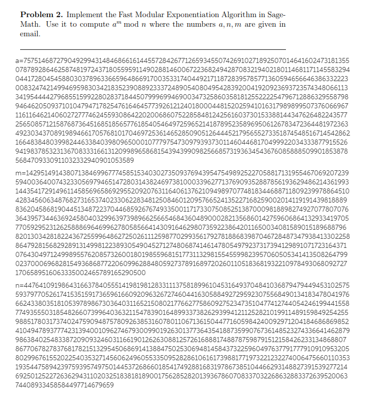 Problem 2. Implement the Fast Modular Exponentiation | Chegg.com