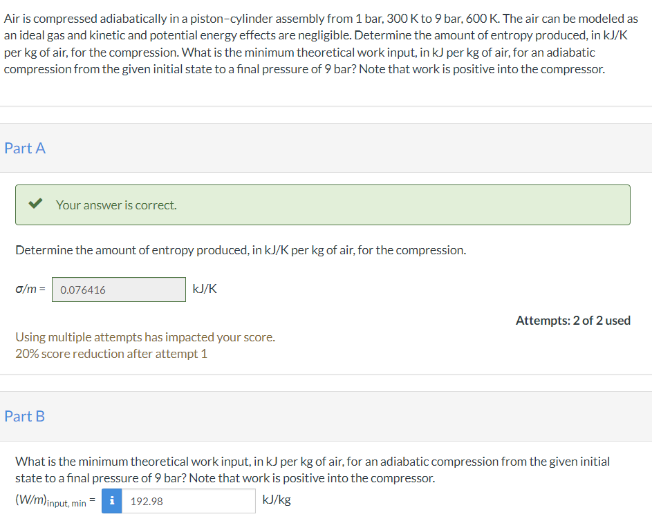Solved Air is compressed adiabatically in a pistoncylinder