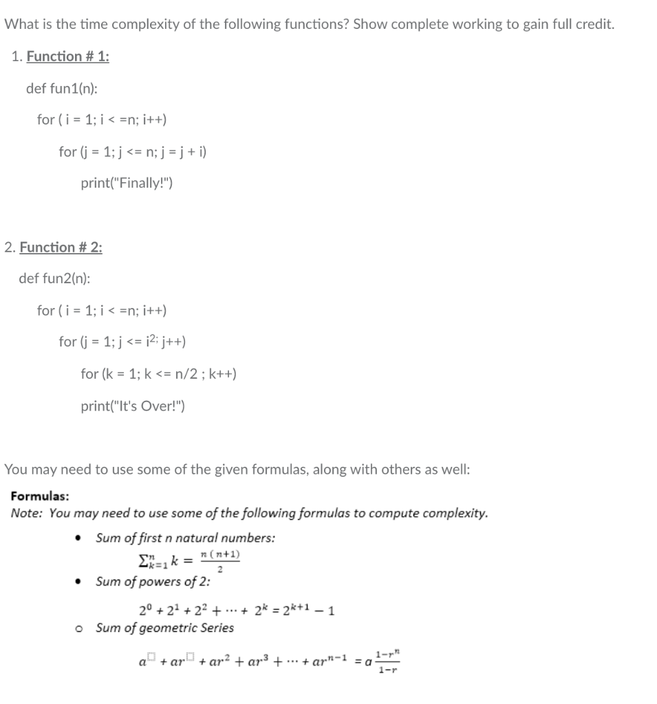 Solved What is the time complexity of the following | Chegg.com