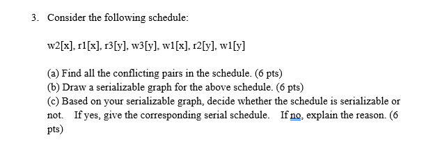 Solved 3. Consider The Following Schedule: | Chegg.com