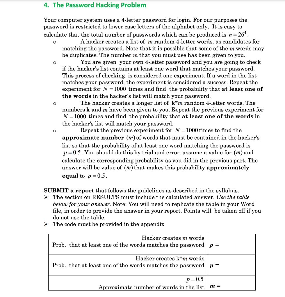 4. The Password Hacking Problem O o Your computer | Chegg.com